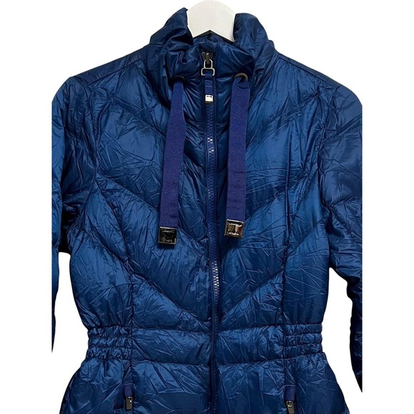 Athleta Down Puffer Jacket Womens Small Blue Quilted Funnel Neck Thumbholes - Picture 3 of 10